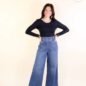 SPANX Blue Flare Wide Leg Jeans
